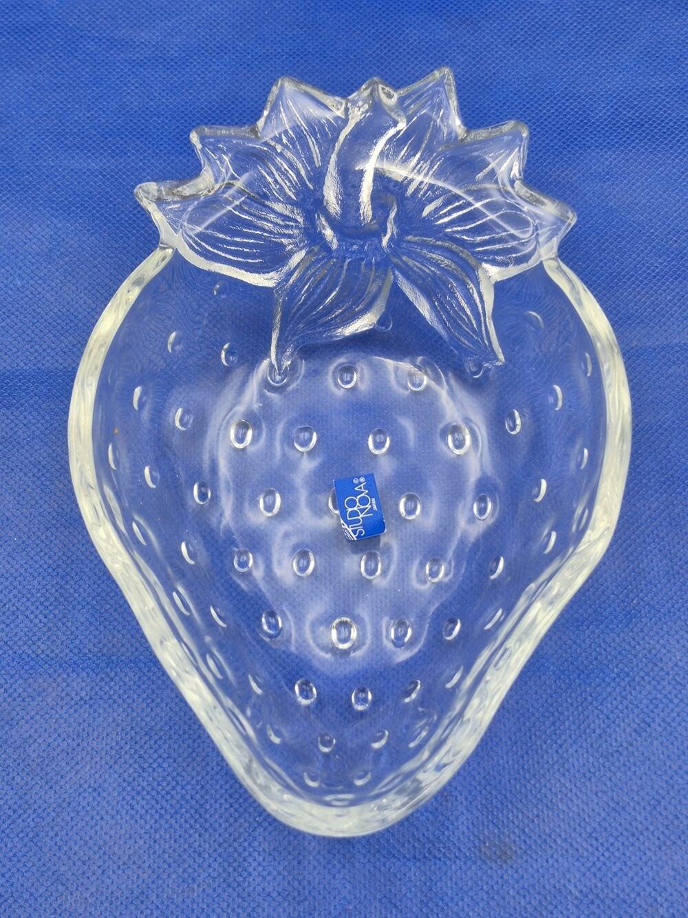 Vintage Studio Nova Clear Glass Strawberry Candy Dish 7x5x2" Japan
